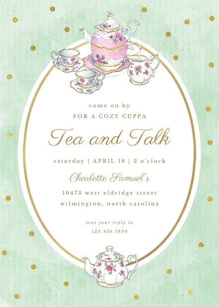 Classic Tea Set Party Invitation Template Free Greetings Island 3389